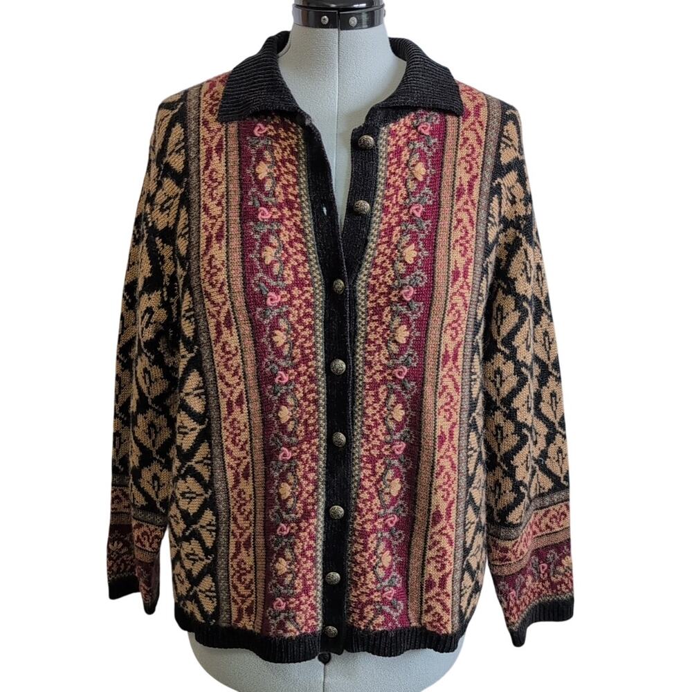 Vintage Koret Patterned Cardigan Size Large Cozy Academia Poetcore Boho Cottage